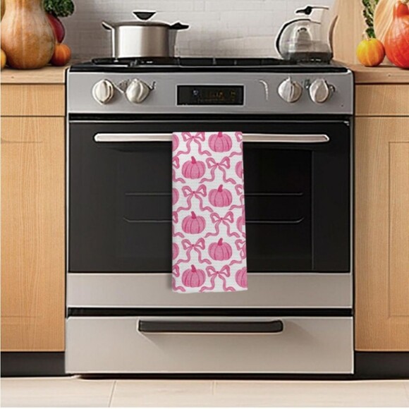 Coquette Pink Pumpkin & Bows Kitchen Towel  16x24 Inch NWT - Picture 5 of 6